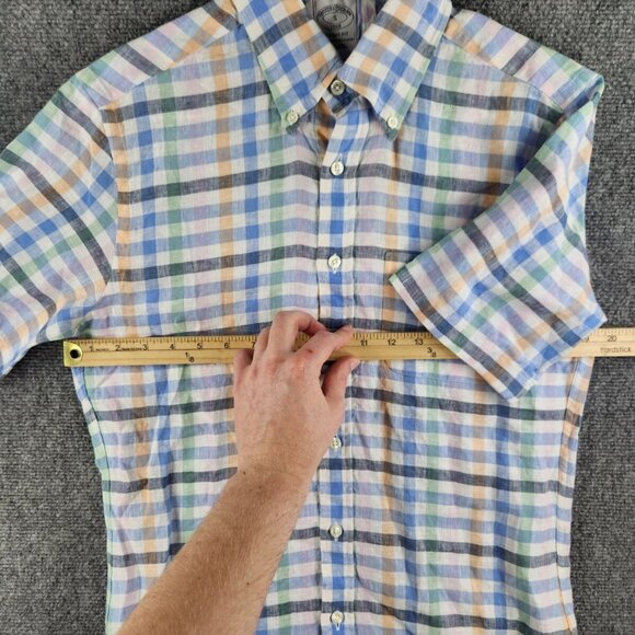 Brooks Brothers All Linen Button Up Short Sleeve Small Regent Colorful Check Men - Picture 5 of 12